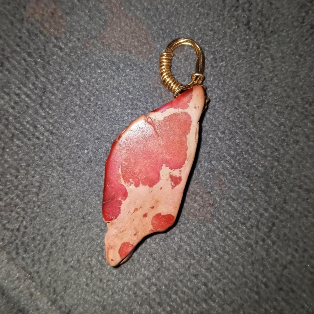 Hand crafted New wire wrapped pink agate gemstone pendant